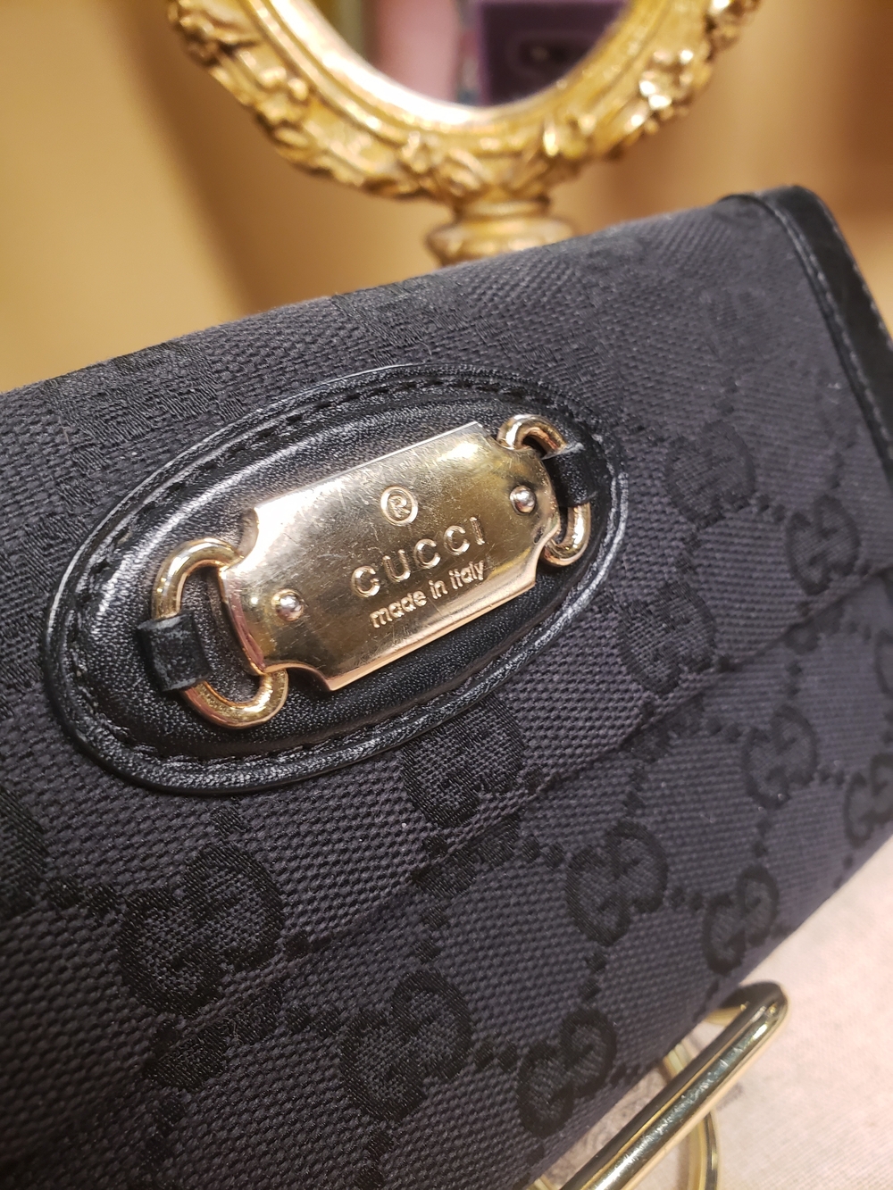 Gucci Black GG Canvas Continental Wallet w/ Gold Horsebit Plaque (Retail $650) - Picture 10 of 12